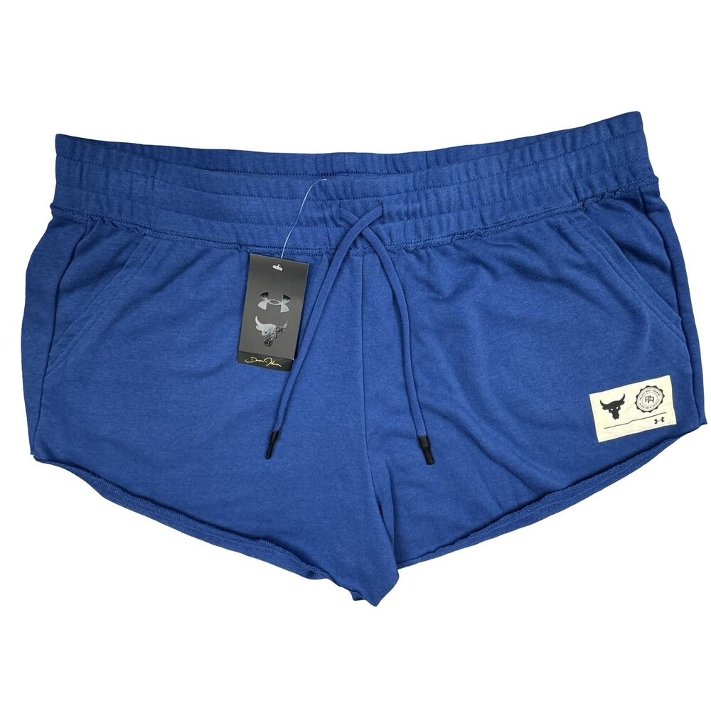 Under Armour Womens XXL Project Rock Terry Shorts Blue Gym Training 1377448 New
